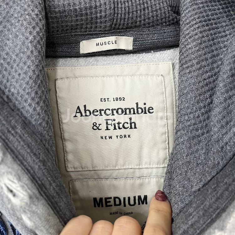 아베크롬비 자수로고 그레이 후드티--4