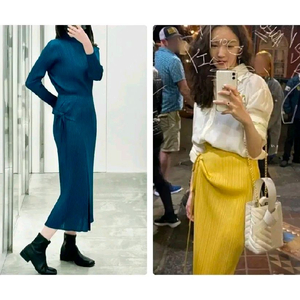 강민경님 착용)플리츠플리즈 랩스커트 JAM 블루 세트~