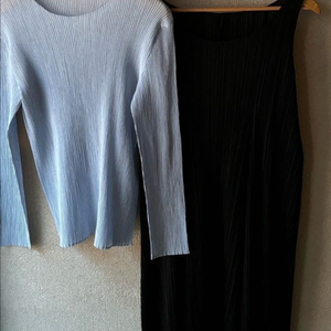 플리츠 블라우스/원피스 세트 하늘색 검정색