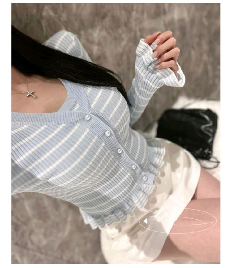 새상품)수입의류 CD 단가라 스트라이프 가디건 니트 세트 이미지