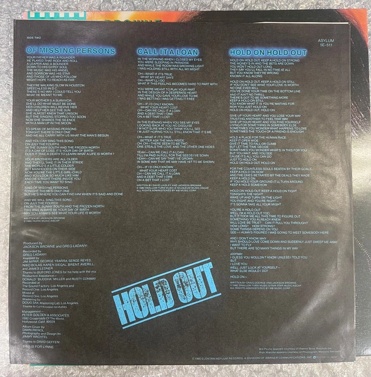 Jackson Browne / Hold Out 엘피 이미지