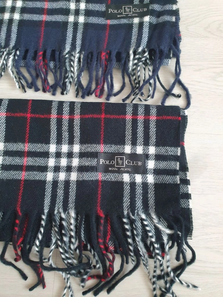 폴로 클럽 체크 목도리 2개 일괄. 블랙 네이비 새상품 울 아크릴 머플러 남성 여성 이미지
