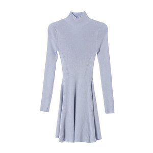 자라 스카이블루 모크네 골지 긴팔 플레어 원피스 드레스 이미지