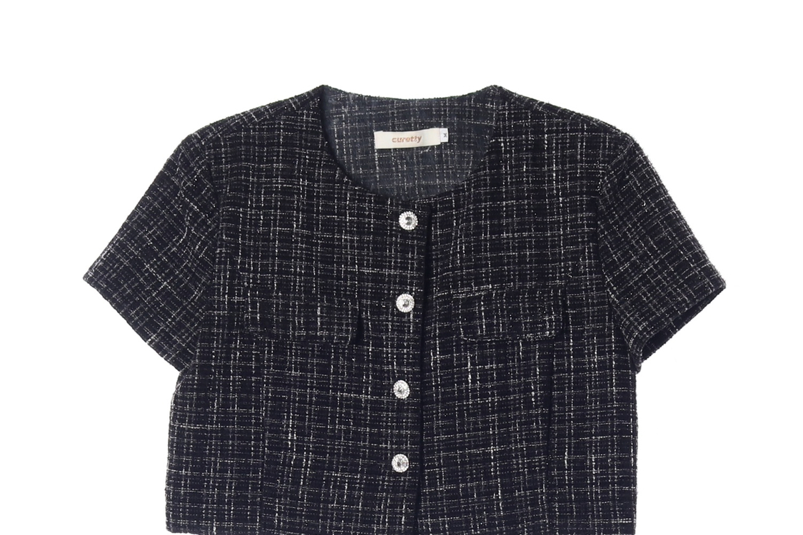 CURETTY 큐리티 블랙 아웃포켓 반팔 크롭 트위드 자켓 재킷 이미지