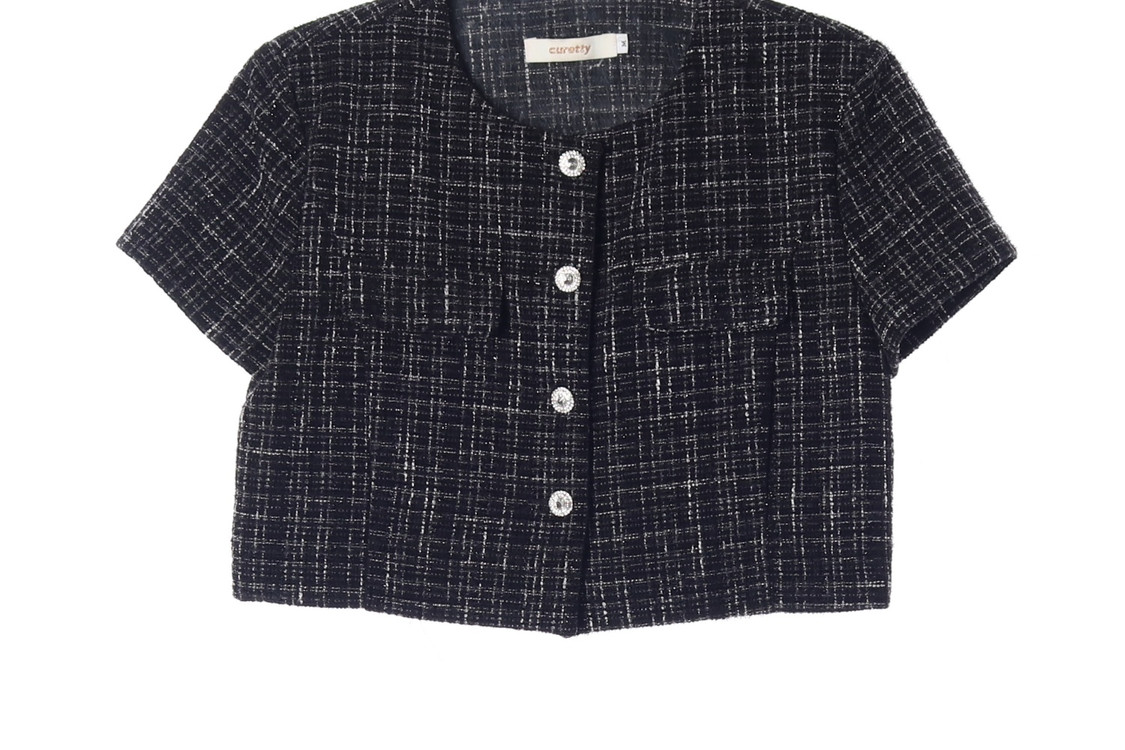 CURETTY 큐리티 블랙 아웃포켓 반팔 크롭 트위드 자켓 재킷 이미지