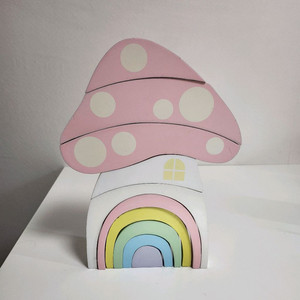 무지개 버섯 원목 블록 장난감 몬테소리 교구