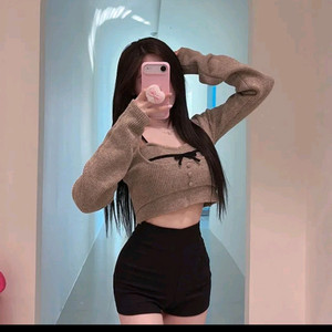 리본 니트 크롭 가디건