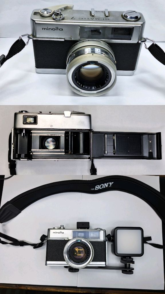 미놀타 Hi-Matic 7 하이매틱 필름카메라 풀세트/외장 노출계,가방,플래시,스트랩,렌즈캡,핫슈연장거치대/빈티지--3