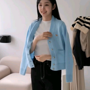 메종키츠네 램스울 여성 가디건 니트 스웨터 베이비폭스헤드