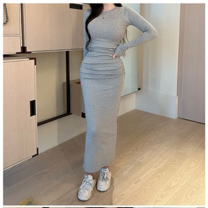 정가 3만원 허리잘록 골반보정 섹시글램데일리 라운드 쫀쫀 셔링 롱 원피스 블랙