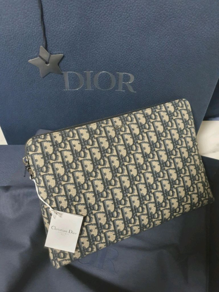 디올 오블리크 자카드 파우치 A4/미사용 풀구성/영수증--2