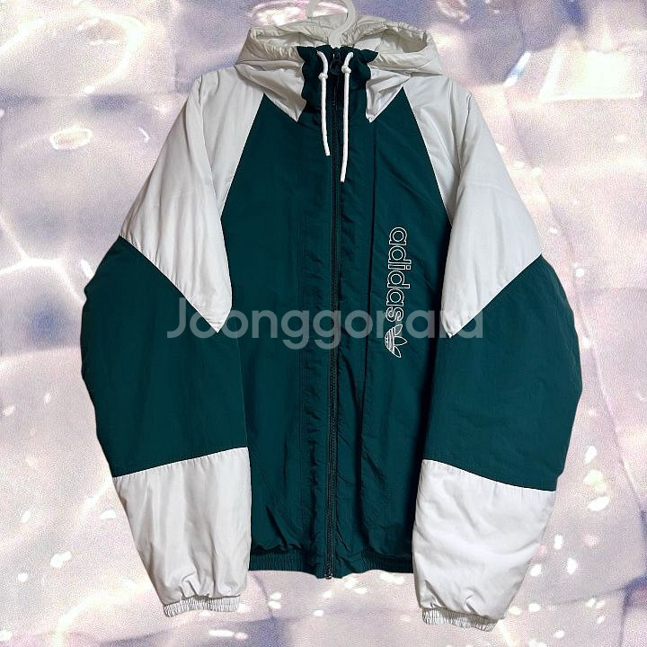 아디다스 아디컬러 올드스쿨 빅로고 후드 누빔 패딩 점퍼 흰초 그린 L--3