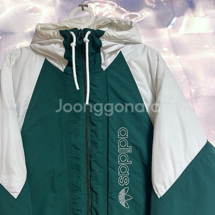 아디다스 아디컬러 올드스쿨 빅로고 후드 누빔 패딩 점퍼 흰초 그린 L--4