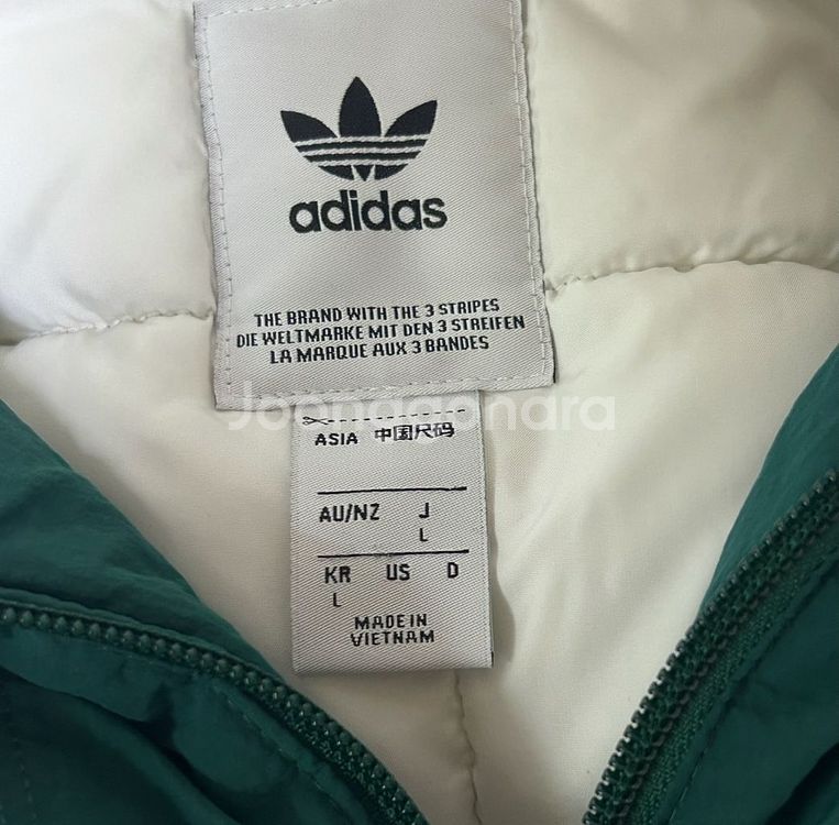 아디다스 아디컬러 올드스쿨 빅로고 후드 누빔 패딩 점퍼 흰초 그린 L--7