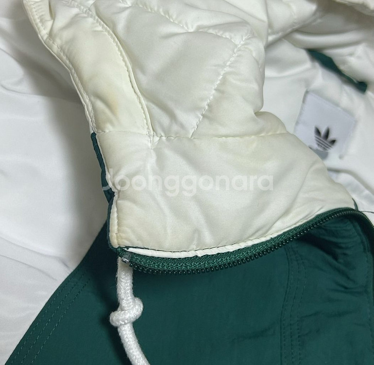아디다스 아디컬러 올드스쿨 빅로고 후드 누빔 패딩 점퍼 흰초 그린 L--9