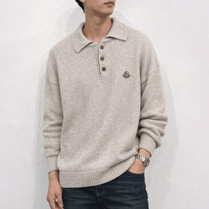 프리미엄 하이엔드 럭셔리 유니섹스 빅사이즈 베이지 풀오버 니트 폴로 셔츠(110)