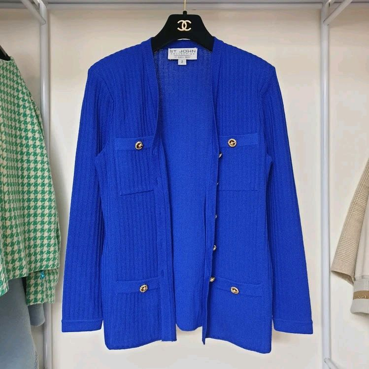 명품 ST.JOHN 센존 컬렉션 금장매듭버튼 로얄블루 골지 니트 자켓 이미지