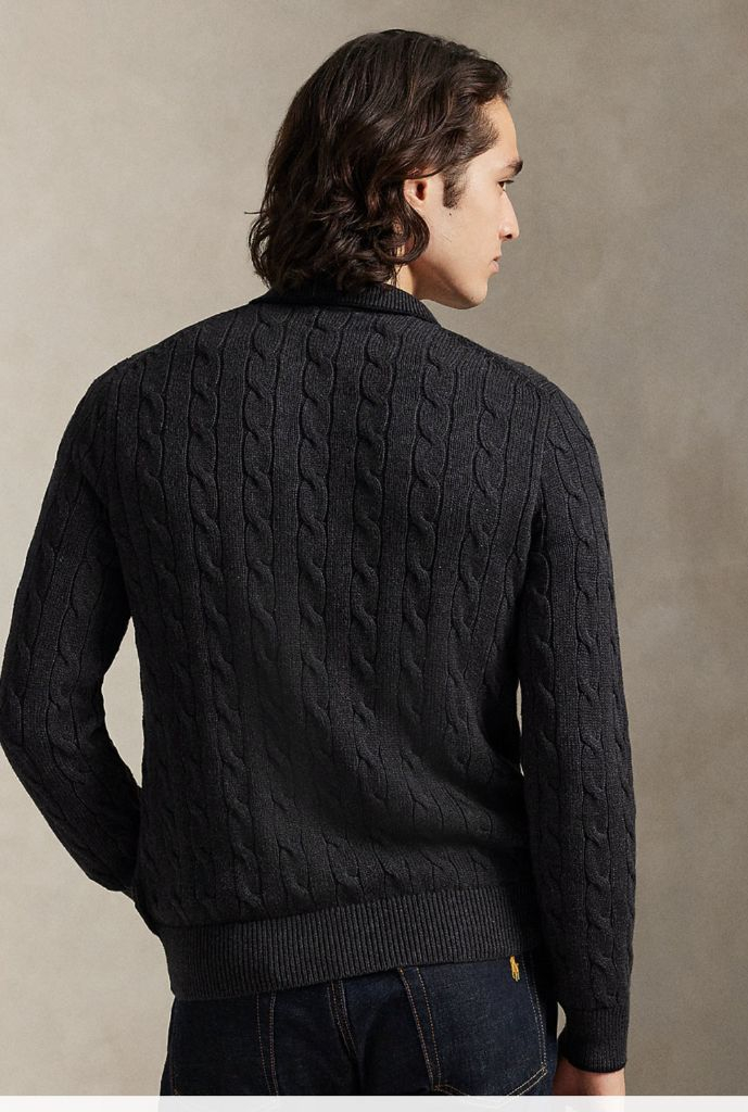 폴로 랄프로렌 남성 케이블 꽈배기 카라 코튼 니트 스웨터 m--1