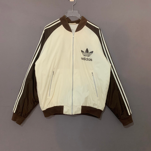 L 아디다스 00s 불꽃 크림 브라운 트랙탑 기모 바람막이 봄버 자켓