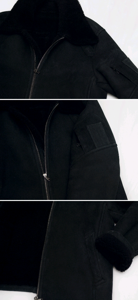 알레그리 올블랙 모던에센셜 천연 양가죽 숏무스탕 자켓 (50 / 100)--7