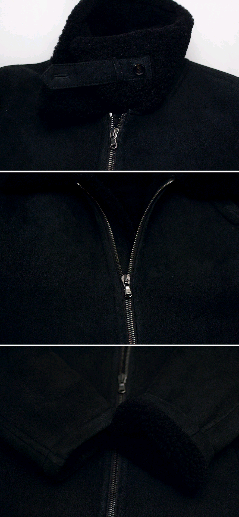 알레그리 올블랙 모던에센셜 천연 양가죽 숏무스탕 자켓 (50 / 100)--8