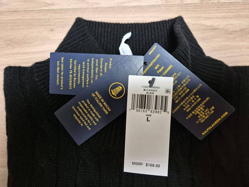[미사용] 폴로 랄프로렌 케이블 울 캐시미어 스웨터 니트 블랙 L--4