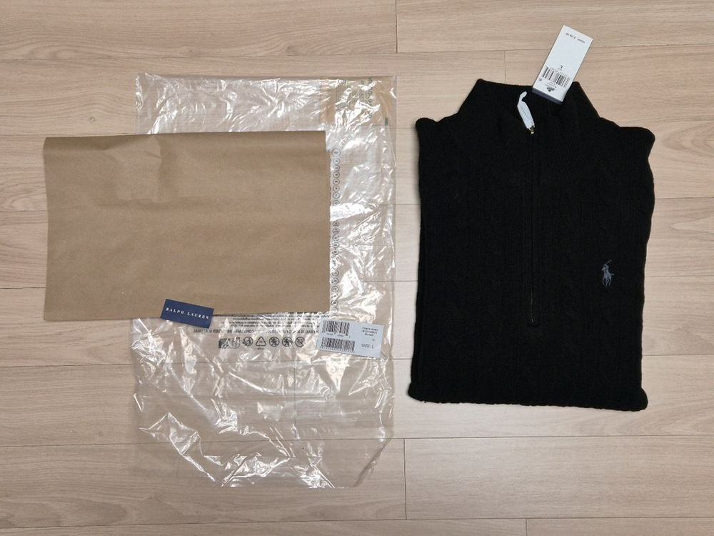 [미사용] 폴로 랄프로렌 케이블 울 캐시미어 스웨터 니트 블랙 L--5