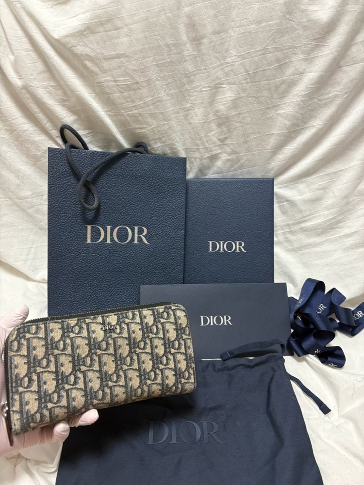 [구성품/정품] 디올 오블리크 자카드 지퍼 장지갑 이미지