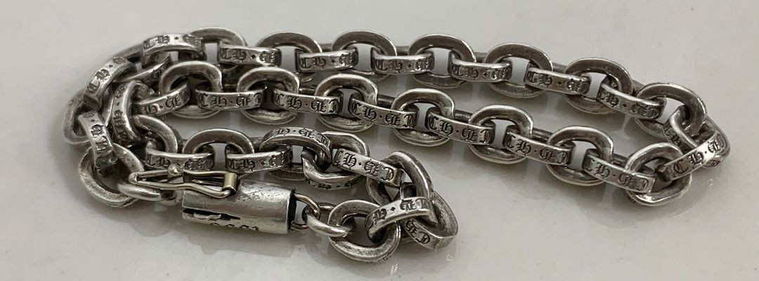 [7인치] 크롬하츠 페이퍼체인 은 팔찌--3