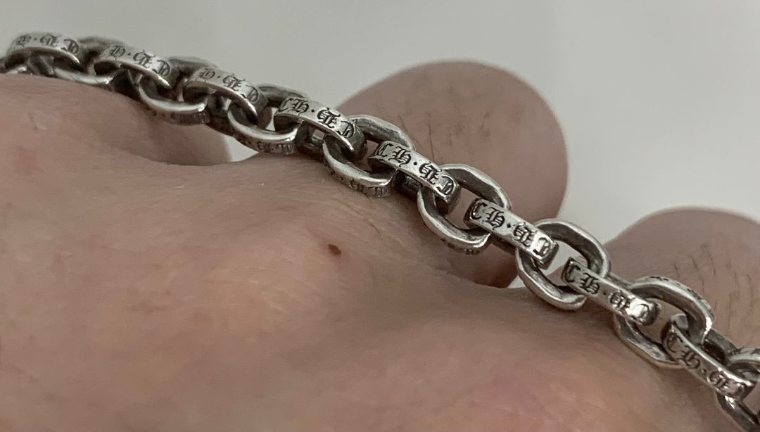 [7인치] 크롬하츠 페이퍼체인 은 팔찌--4