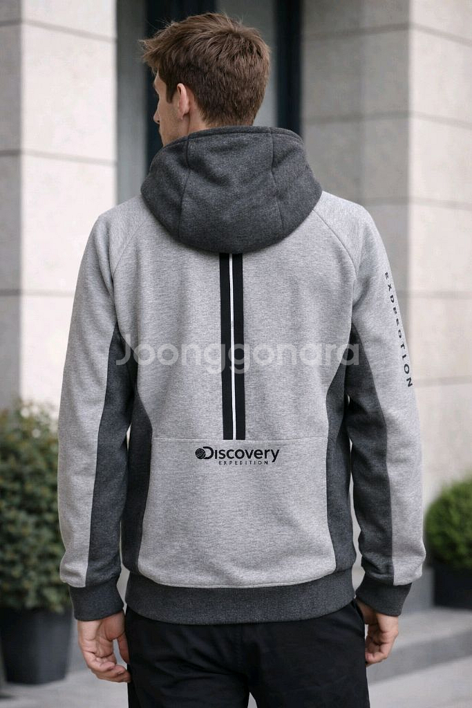 (프리미엄라인)디스커버리 기모 집업 후드 95(M) 슬림핏 팔 세로로고--1
