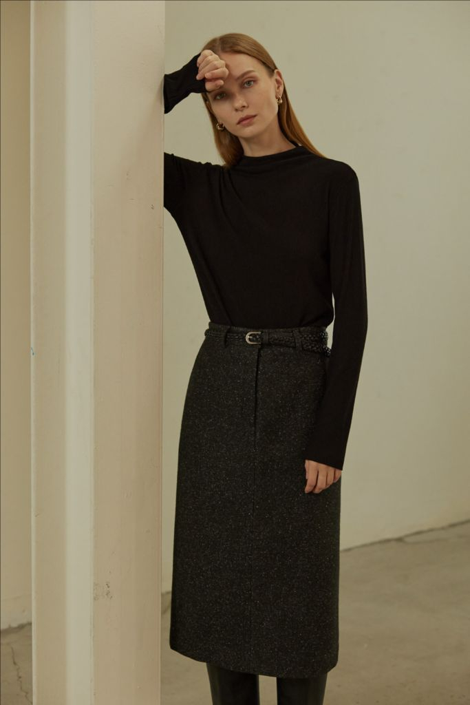 망고매니플리즈 트위드 스커트 블랙 S--1