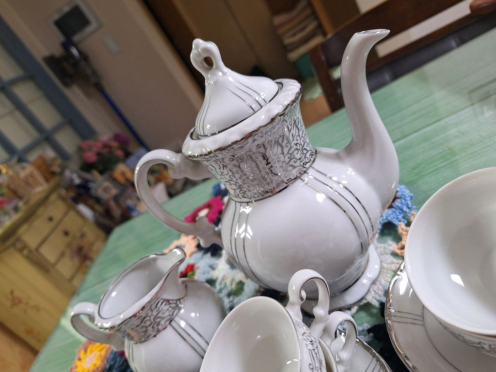 크로셰 패턴 유럽풍 차잔 세트 이미지