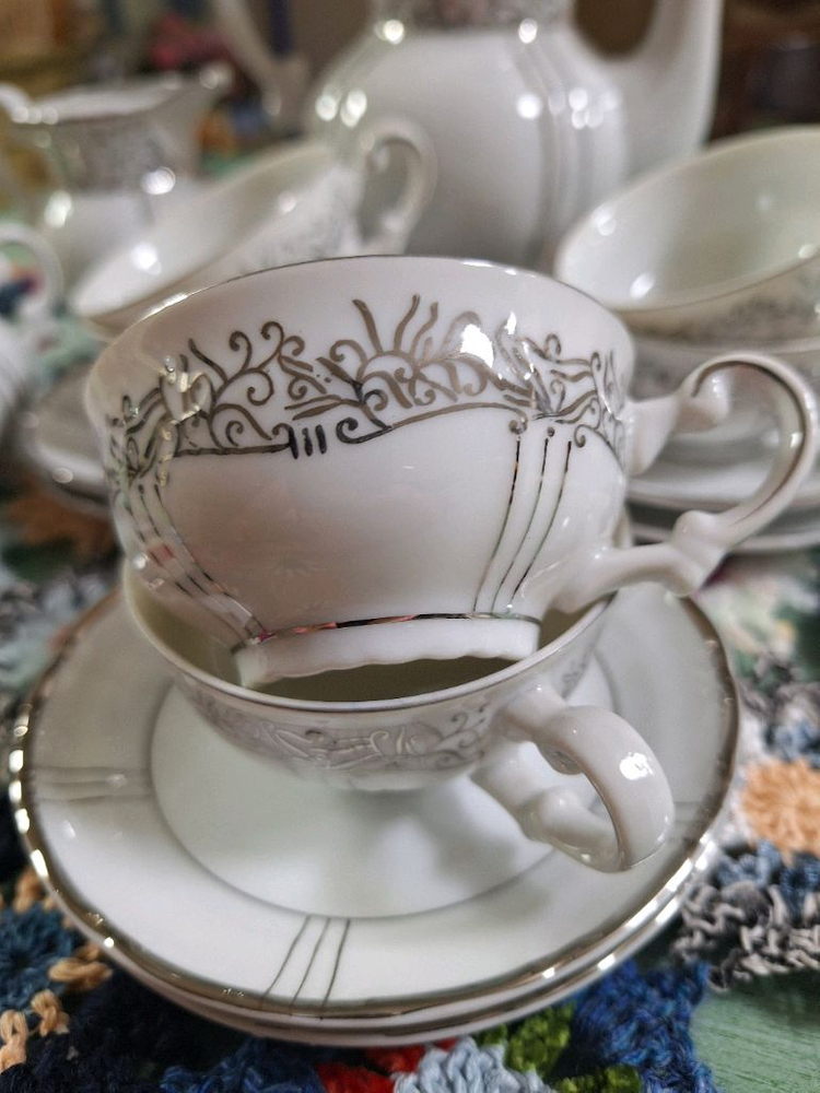 크로셰 패턴 유럽풍 차잔 세트 이미지