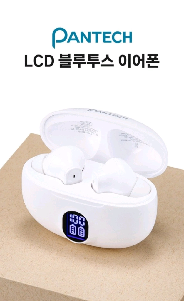 팬택 LCD 무선 커널형 블루투스 ENC 노이즈캔슬링 이어폰팬택 LCD 무선 블루투스 이어폰입니다. 충전 케이스에 이미지