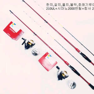 갈치.풀치.한치.볼락.호래기낚시대2대+시마노릴2대+합사