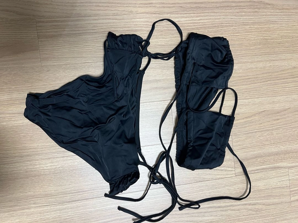 다이애그널 ribbon shirring 비키니 블랙 팝니다 이미지