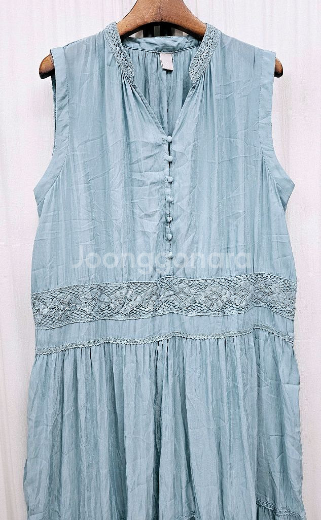 난닝구 민소매 레이스배색 롱원피스 빅사이즈 여름원피스--1