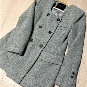 프레시라벨 울 알파카 헤링본 자켓 프레쉬라벨 트위드 더블 테일러드 스쿱넥 그레이 회색 숏코트