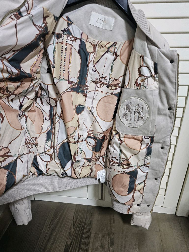 정품) TIME 타임 한섬 경량 패딩 구스다운 베이지톤--4