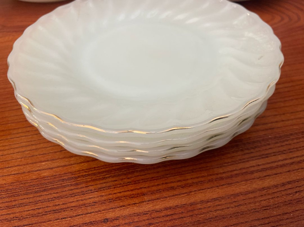 밀크글라스 엥커호킹 파이어킹 접시 세트 15개--2