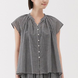 새상품급 무인양품 MUJI 깅엄체크 반팔 블라우스 M