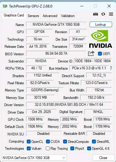 이엠택 GTX 1060 3G 팝니다 이미지