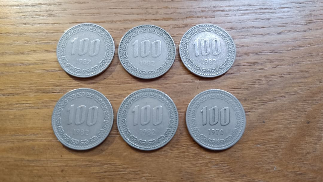 희귀 동전 500원/1987/1개, 100원/1982/5개, 100원/1970/1개 [일괄 택포 3만]--2