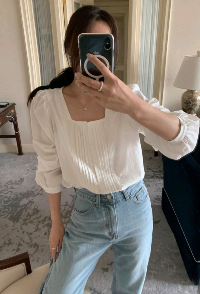 멜라운지 핀턱 블라우스 새상품--2