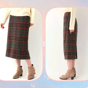 GLOBAL WORK 울 혼방 체크 뒷트임 롱 스커트