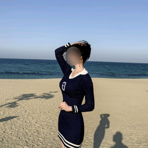 [새상품]수입의류 하이틴룩 골지 니트 미니 원피스 긴팔 y2k 이미지