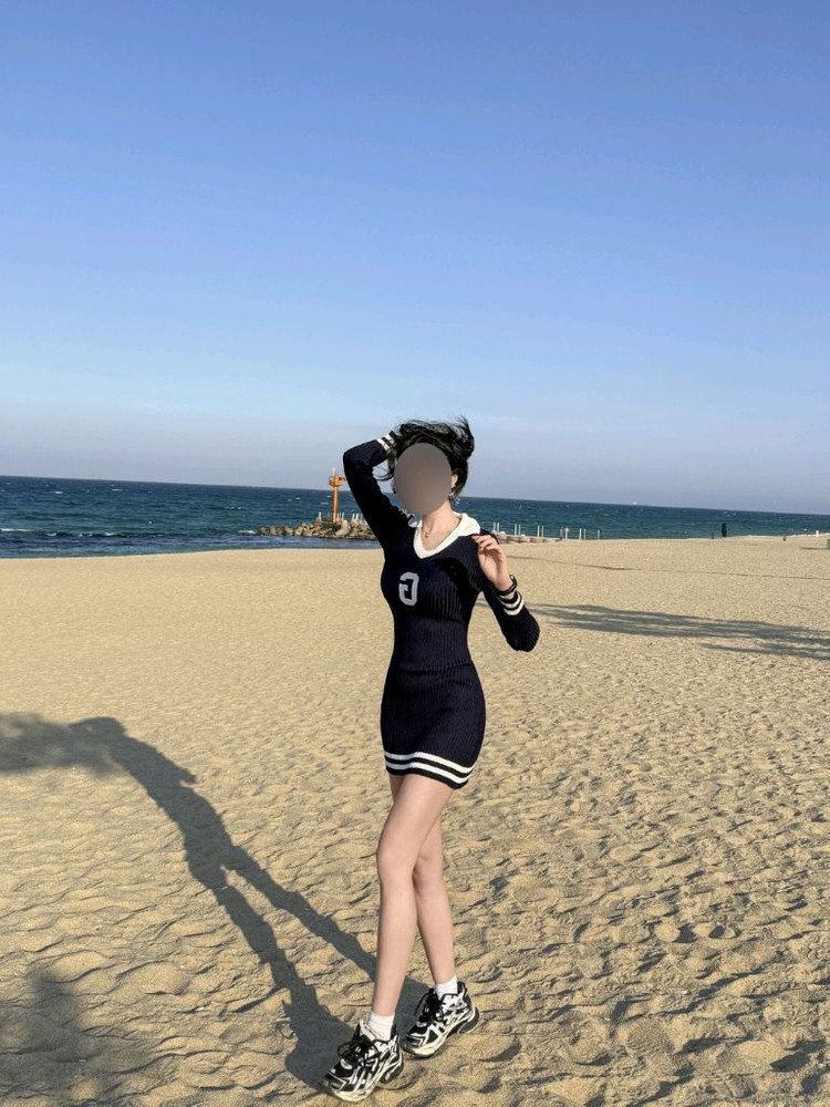 [새상품]수입의류 하이틴룩 골지 니트 미니 원피스 긴팔 y2k 이미지