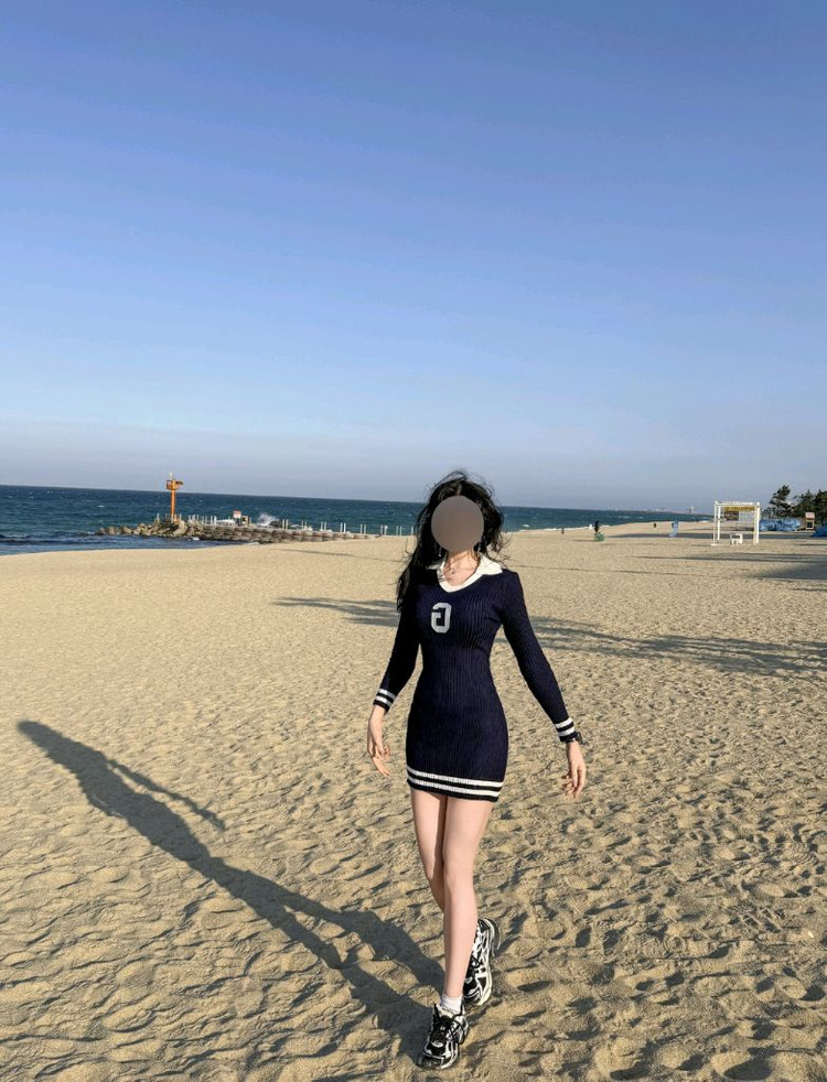 [새상품]수입의류 하이틴룩 골지 니트 미니 원피스 긴팔 y2k 이미지