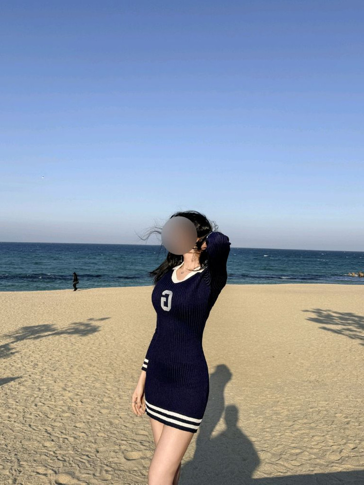 [새상품]수입의류 하이틴룩 골지 니트 미니 원피스 긴팔 y2k 이미지